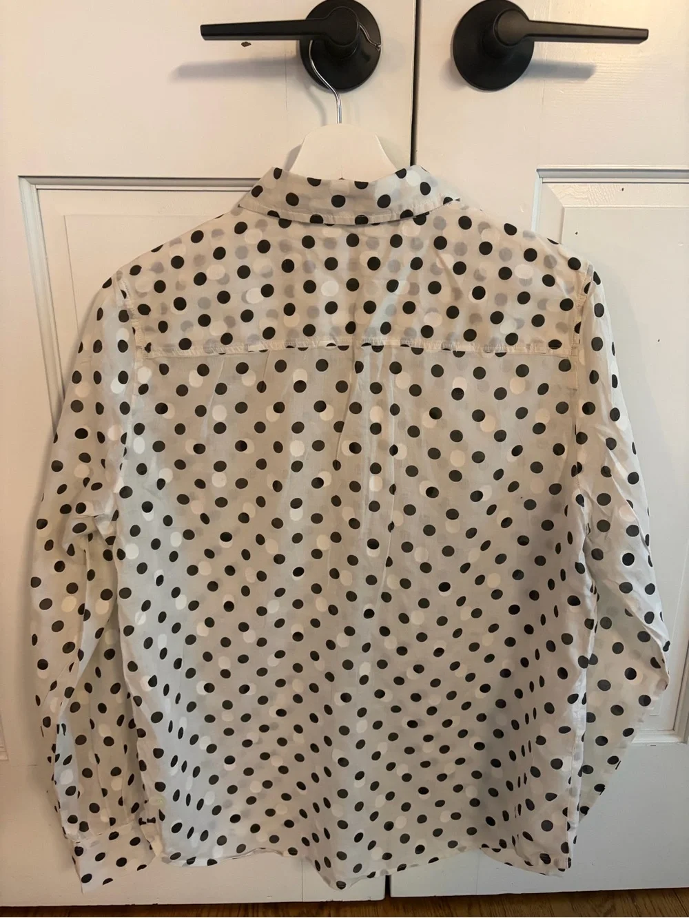 J. Crew Sheer White Button-Down Shirt with Black Polka Dots 🪩♻️